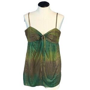 Theory petite ombré Y2K green top tie front forest fairy empire waist earthy